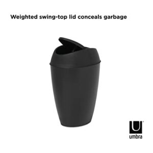 Umbra Twirla Trash Can with Swing-top Lid, 2.4 Gallon, Black