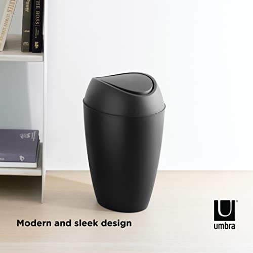 Umbra Twirla Trash Can with Swing-top Lid, 2.4 Gallon, Black