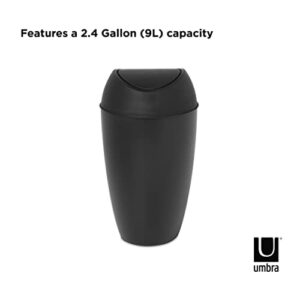 Umbra Twirla Trash Can with Swing-top Lid, 2.4 Gallon, Black