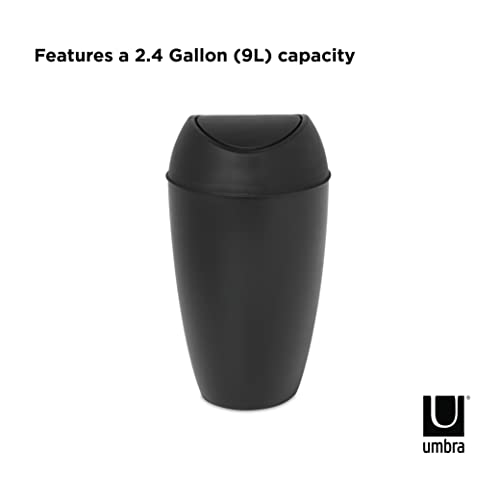 Umbra Twirla Trash Can with Swing-top Lid, 2.4 Gallon, Black