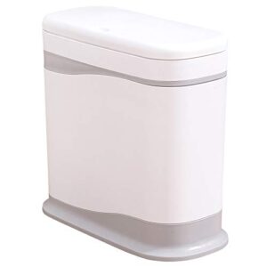 cq acrylic dual 12 liter bathroom trash can with lid,slim bathroom garbage can,3.3 gallon garbage container bin for home kitchen and office,white
