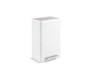 kohler step trash can, 11 gallon dual compartment, white with stainless steel