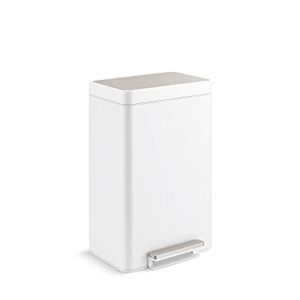 Kohler Step Trash Can, 11 Gallon Dual Compartment, White with Stainless Steel