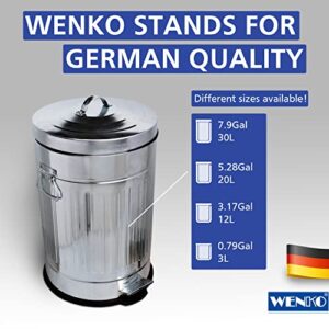 WENKO Step Trash Can with Lid and Pedal, Retro Metal Garbage Bin, for Bathroom, Kitchen, Office, Soft Close, 5 Gallon, 12.2 x 18.7 x 12.2 in, Gray