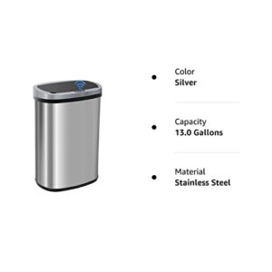 FDW Garbage Can 13 Gallon 50 Liter Kitchen Trash Can for Bathroom Bedroom Home Office Automatic Touch Free High-Capacity with Lid Brushed Stainless Steel Waste Bin