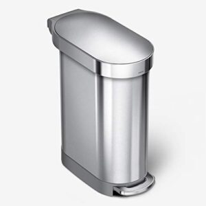 simplehuman 45 liter / 12 gallon slim hands-free kitchen step trash can, brushed stainless steel