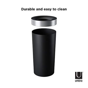 Umbra Vento Open Top 16.5-Gallon Kitchen Trash Large, Garbage Can for Indoor, Outdoor or Commercial Use, Black/Nickel