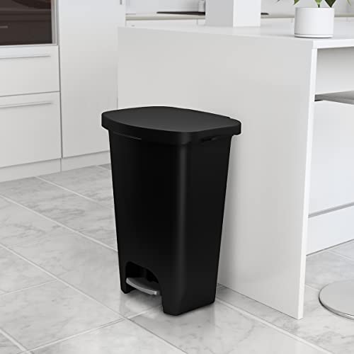 Glad 13 Gallon Trash Can | Plastic Kitchen Waste Bin with Odor Protection of Lid | Hands Free with Step On Foot Pedal and Garbage Bag Rings, Black