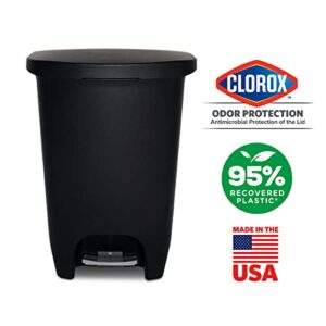 Glad 13 Gallon Trash Can | Plastic Kitchen Waste Bin with Odor Protection of Lid | Hands Free with Step On Foot Pedal and Garbage Bag Rings, Black