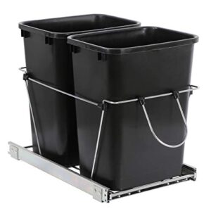 double 35-quart sliding pull out waste bin container, kitchen trash can under cabinet trash for home base kitchen cabinet – 17.5 gallons