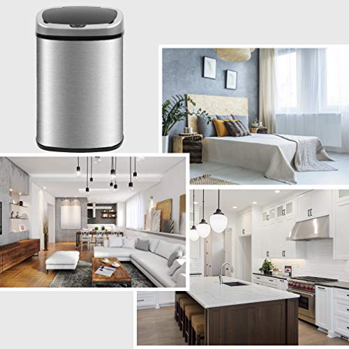 13 Gallon Trash Can,Kitchen Garbage Can Stainless Steel Metal with Lid Automatic Touch Free Sensor Waste Bin for Office Barthroom Bedroom Home 50L