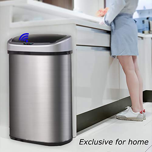 13 Gallon Trash Can,Kitchen Garbage Can Stainless Steel Metal with Lid Automatic Touch Free Sensor Waste Bin for Office Barthroom Bedroom Home 50L