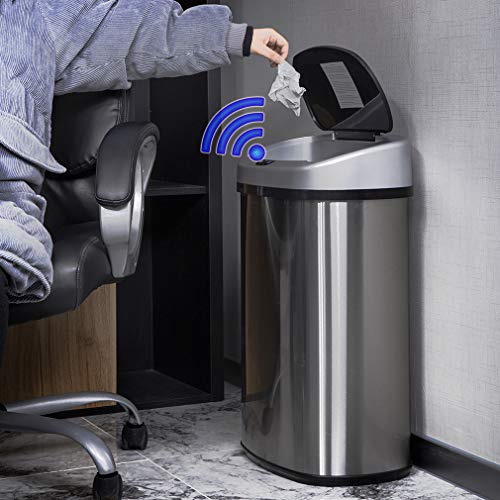 13 Gallon Trash Can,Kitchen Garbage Can Stainless Steel Metal with Lid Automatic Touch Free Sensor Waste Bin for Office Barthroom Bedroom Home 50L