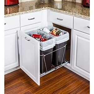 Hardware Resources Double 35-Quart Trash Bin Cabinet Pullout System - 2 Black Waste, Recycling Bins - Easy-Installation Polished Chrome Ball-Bearing Garbage Slider, Door Mounting Kit - 17.5 Gallons