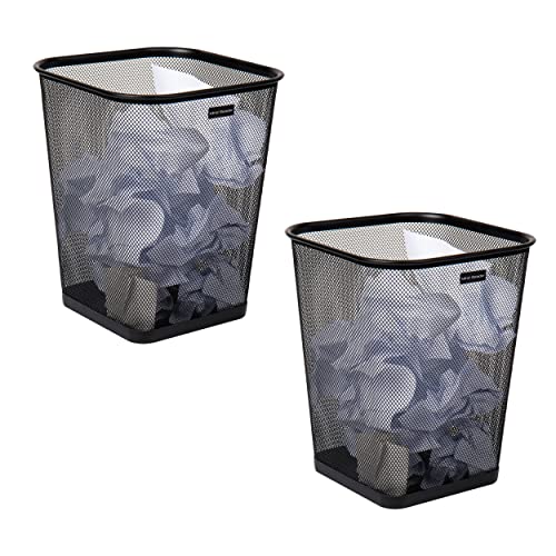 Mind Reader 2SQUAGA-BLK 2-Piece Garbage Waste Basket Recycling Bin Set, Square Metal Mesh, Black