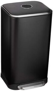 amazon basics 32 liter / 8.5 gallon soft-close metal trash can with liner and foot pedal – black