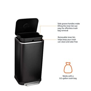 Amazon Basics 32 Liter / 8.5 Gallon Soft-Close Metal Trash Can with Liner and Foot Pedal - Black