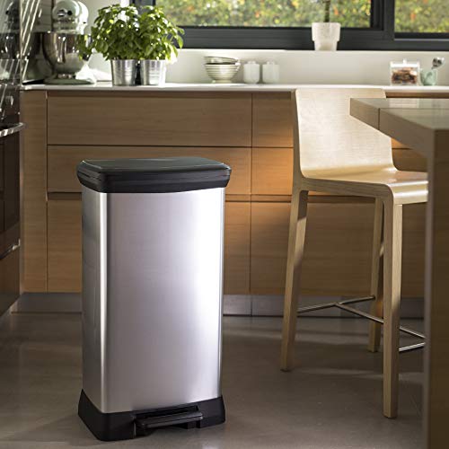 Curver Deco Bin 50 Liter Perfect for Household Use Indoor for Garbage Disposal, Black/Silver