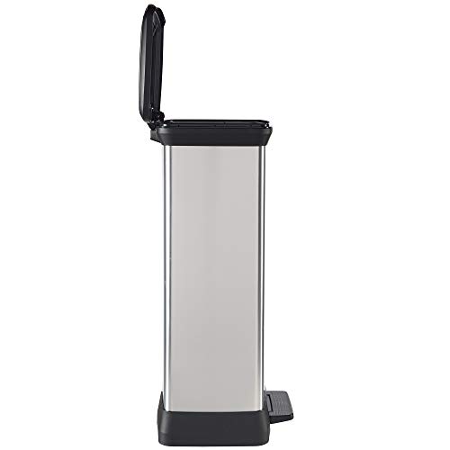 Curver Deco Bin 50 Liter Perfect for Household Use Indoor for Garbage Disposal, Black/Silver