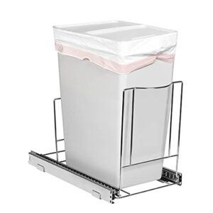 hold n’ storage pull out trash can under cabinet- trash can not included, heavy duty w/ 5 year limited warranty- requires a 13”w x 22”d cabinet opening, chrome