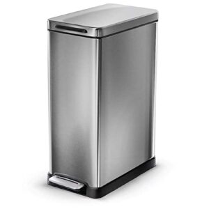 home zone living 12 gallon slim kitchen trash can, stainless steel, step pedal, 45 liter
