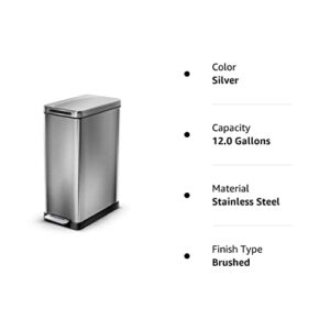 Home Zone Living 12 Gallon Slim Kitchen Trash Can, Stainless Steel, Step Pedal, 45 Liter