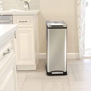 Home Zone Living 12 Gallon Slim Kitchen Trash Can, Stainless Steel, Step Pedal, 45 Liter