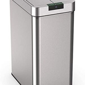 hOmeLabs 13 Gallon Automatic Trash Can for Kitchen - Stainless Steel Garbage Can with No Touch Motion Sensor Butterfly Lid and Infrared Technology with AC Power Adapter