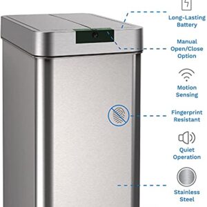 hOmeLabs 13 Gallon Automatic Trash Can for Kitchen - Stainless Steel Garbage Can with No Touch Motion Sensor Butterfly Lid and Infrared Technology with AC Power Adapter