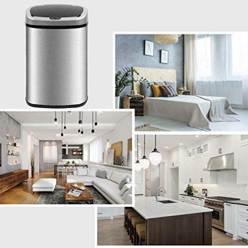 Dkeli Kitchen Trash Can for Bathroom Bedroom Home Office Automatic Touch Free High-Capacity Garbage Can with Lid Brushed Stainless Steel Waste Bin 13 Gallon / 50L