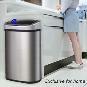 Dkeli Kitchen Trash Can for Bathroom Bedroom Home Office Automatic Touch Free High-Capacity Garbage Can with Lid Brushed Stainless Steel Waste Bin 13 Gallon / 50L