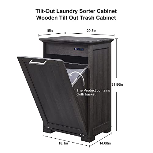 OLD CAPTAIN Wooden Tilt Out Trash Cabinet, Hidden Trash Can Kitchen Holds 10 Gallons (Dark Brown)