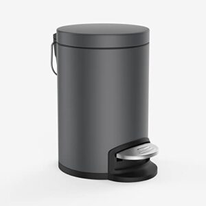 h+lux small trash can with lid, round garbage can with foot pedal, removable inner wastebasket, anti-fingerprint matt finish, 0.8gal/3l, grey
