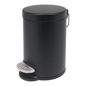 yctec 0.8 gallon/3 liter mini trash can with lid soft close and removable inner waste basket, round small garbage can, step trash bin for bathroom bedroom office nursery, steel pedal, black