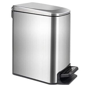 linan 6 litter/1.6 gallon small bathroom trash can with lid soft close, rectangular garbage can for office, living room, kitchen and bathroom, brushed stainless steel