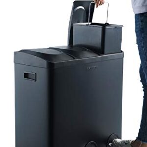 The Step N' Sort 16 Gallon, 3 Compartment Trash and Recycling Bin in Black, Large (900603B)