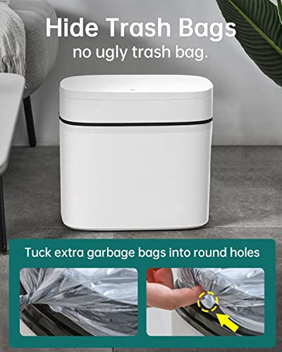 WOA WOA Bathroom Trash Can with lid, 14L Press lid Plastic Wastebasket, 3.7 Gallons Garbage Bin Container for Home, Kitchen, Office, Living Room, Bedroom (White & Press Lid)
