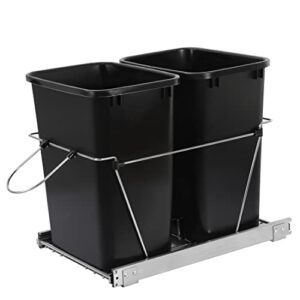 super deal double 35 quart pull out trash can for kitchen cabinet recycling bins with wire bottom mount under sink sliding roll out dual garbage can, black