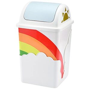 rainbow trash can (1-pack) – cute waste basket for kids room – 9.6”x9.6”x15.7” indoor swing top trash can with lid – garbage can for school & daycare – swivel touchless garbage cans – for baby nursery and rainbow themed room rainbow baby shower
