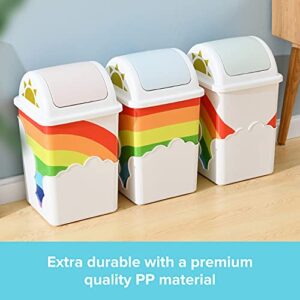 Rainbow Trash Can (1-Pack) - Cute Waste Basket for Kids Room - 9.6”x9.6”x15.7” Indoor Swing Top Trash Can with Lid - Garbage Can for School & Daycare - Swivel Touchless Garbage Cans - For Baby Nursery and Rainbow Themed Room Rainbow Baby Shower