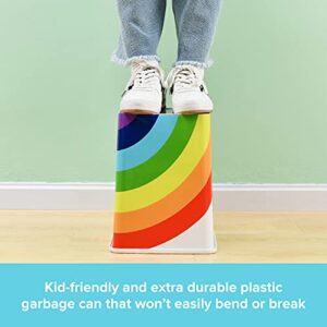 Rainbow Trash Can (1-Pack) - Cute Waste Basket for Kids Room - 9.6”x9.6”x15.7” Indoor Swing Top Trash Can with Lid - Garbage Can for School & Daycare - Swivel Touchless Garbage Cans - For Baby Nursery and Rainbow Themed Room Rainbow Baby Shower