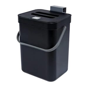 jesintop compost bin for kitchen countertop under sink,bathroom hanging small trash can with lid,mountable food waste bucket,1.3 gal/5 l series,black
