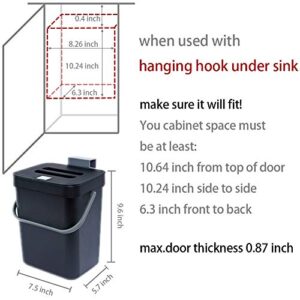 Jesintop Compost Bin for Kitchen Countertop Under Sink,Bathroom Hanging Small Trash Can with Lid,Mountable Food Waste Bucket,1.3 Gal/5 L Series,Black