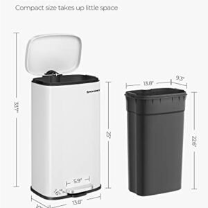 SONGMICS 8-Gallon Trash Can, Stainless Steel, with Hinged Lid, Plastic Inner Bucket, Soft Closure, Odor Proof, Hygienic, White