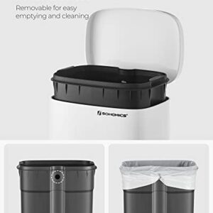 SONGMICS 8-Gallon Trash Can, Stainless Steel, with Hinged Lid, Plastic Inner Bucket, Soft Closure, Odor Proof, Hygienic, White