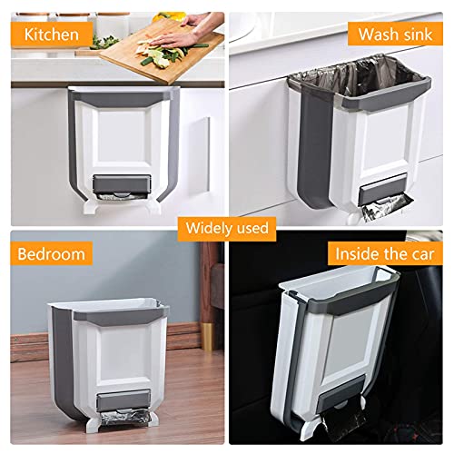 HUAPPNIO Kitchen Trash Can Plastic Collapsible 2 Gallon Wall Mounted for Cabinet Door Hanging Garbage Bin White