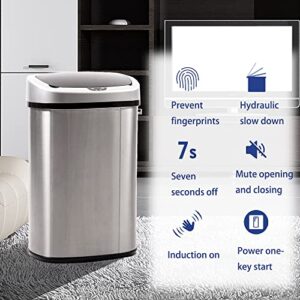 13 Gallon / 50 Liter Trash Can Automatic Garbage Can with Lid for Kitchen Bathroom Bedroom Home or Office High-Capacity Brushed Stainless Steel Touch Free Waste Bin