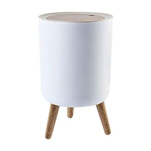 nordic style trash can (1-pack) – push top trash can with lid – 14.3″ x 8.7″ white top spring waste basket – scandinavian modern garbage can – round trash bin w/ legs – kitchen/bathroom trash can i 1.8 gallon – 7l