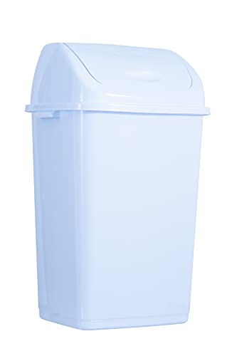 Large Plastic Trash Can with Swing Top Lid, 13 Gallon White Waste Bin for Kitchen, Garage, Indoor/ Outdoor Trash Can