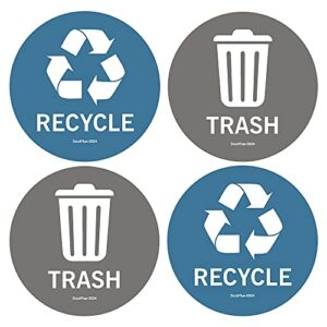 sicol plus trash recycle stickers recycle bin decals and trash can stickers 4 x 4 inches round (aquamarine/gray) uv protected indoor and outdoor self adhesive vinyl stickers (4×4 inch 04 pcs round)
